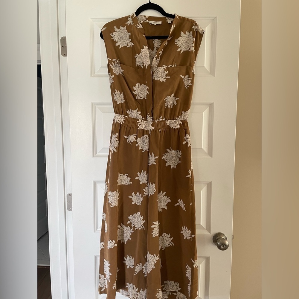 Vince Silk Chrysanthemum Romper/Jumpsuit, Brown/White, Size Small - Picture 2 of 11